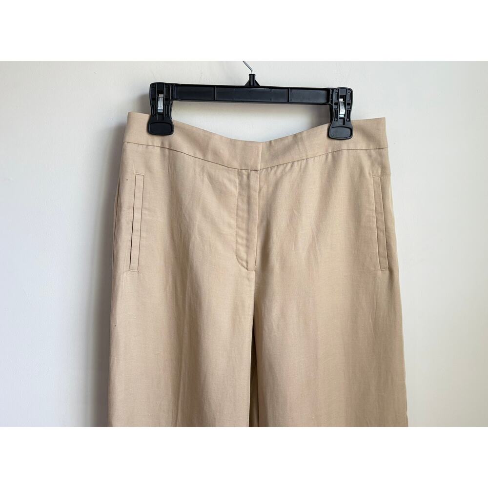 Ann Taylor Linen Blend High Waisted Flat Front Wide Leg Trouser Pants Beige 6 - Picture 3 of 7